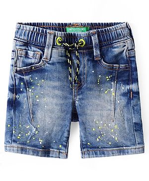 UCB Cotton Woven Knee Length Denim Shorts Solid Colour - Blue