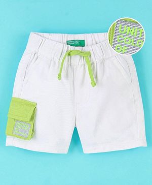 UCB Cotton Woven Knee Length Shorts with Side Pocket - White