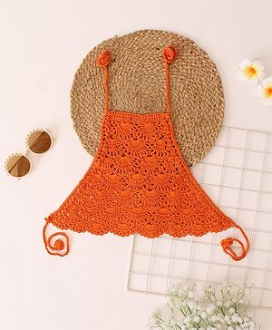 Woonie Cotton  Halter Neck Crochet Top - Orange