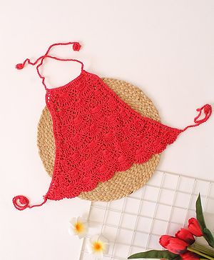 Woonie Cotton Halter Neck Handmade  Top - Red