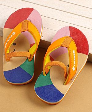 Cute Walk by Babyhug Flip Flops with Back Strap Closure - Red Orange & Blue