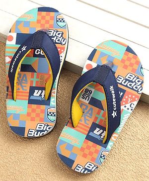 Cute Walk by Babyhug Slip On Flip Flops Text Print - Navy