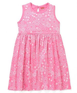Babyhug Cotton Knit Half Sleeves Frock with Butterfly Print & Bow Applique - Navy Blue