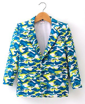 Babyhug Full Sleeves Blazer with Camouflage Print - Blue