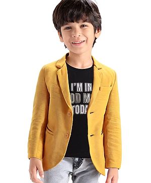 Babyhug  Full Sleeves Solid Colour Party Wear Premium Linen Blazer with Printed T-Shirt- Yellow