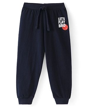Babyhug Cotton Knit Full Length Lounge Pant with Text Print - Navy Blue
