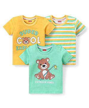 Babyhug Cotton Half Sleeves T-Shirts With Animal Graphics Pack of 3 - Multicolour
