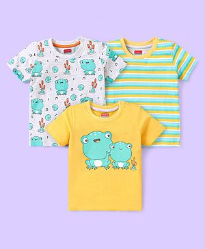 Babyhug 100% Cotton Knit Half Sleeves T-Shirt with Frog Graphics Pack of 3- Multicolour
