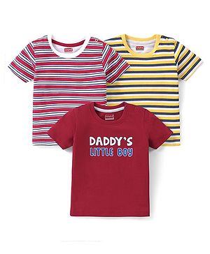 Babyhug Cotton Half Sleeves T-Shirt Striped & Text Print Pack of 3 - Multicolour