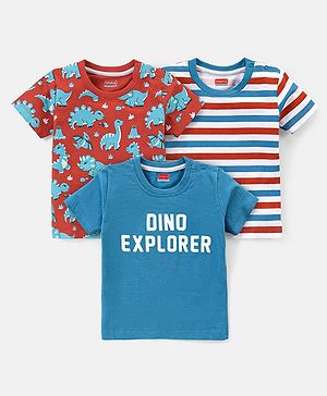 Babyhug 100% Cotton Knit Half Sleeves T-Shirt with Dino Print Pack of 3- Multicolor