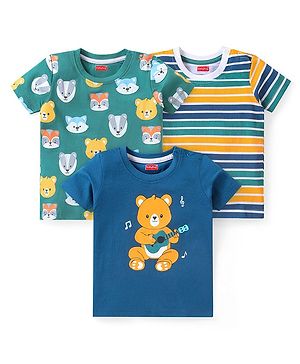 Babyhug Cotton Knit Half Sleeves T-Shirts With Bear Graphics Pack of 3 - Multicolor