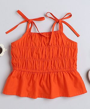 Taffykids 100% Cotton Poplin Sleeveless Smocked Peplum Top - Orange