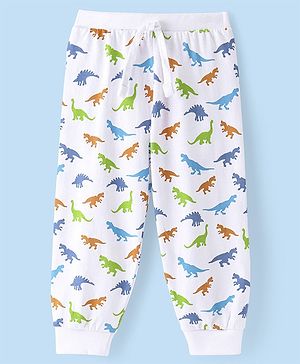 Babyhug Cotton Knit Full Length Lounge Pant  Dino Print -  White