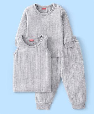 Babyhug Full Sleeves Thermal Vests & Pant Set - Light Grey