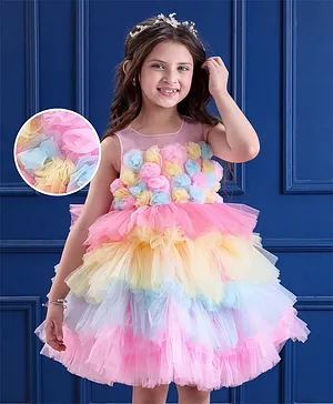 Mark & Mia Woven Sleeveless
                              Layered Party Frock With Floral Applique -
                              Pink