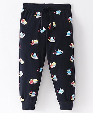 Babyhug Cotton Knit Full Length  Lounge  Pant with JCB Print - Navy Blue