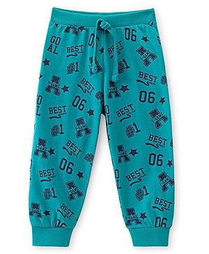 Babyhug Cotton Knit Full Length Lounge Pant with Text Print - Green