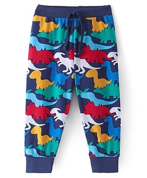 Babyhug Cotton Knit Full Length Lounge Pant Dino Print - Navy Blue