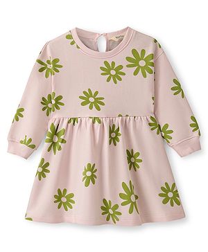 Bonfino 100% Cotton French Terry Full Sleeves Frock with Floral Print - Ivory