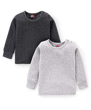 Babyhug Full Sleeves Solid Color Pull Over Thermal Vest Pack of 2 - Light & Dark Grey
