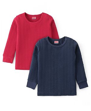 Babyhug Full Sleeves Solid Color Pull Over Thermal Vests Pack of 2 - Red & Navy Blue
