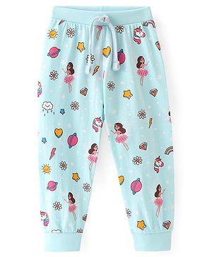 Babyhug Cotton Knit Full Length Lounge Pant Floral & Space Theme - Blue