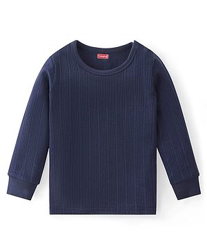 Babyhug Cotton Full Sleeves Pull Over Solid Thermal Vest - Dark Navy