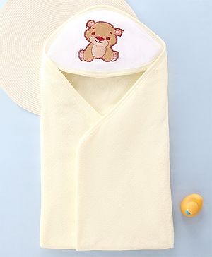 Babyhug Double Ply Terry Hooded Towel Bear Embroidery L 25 x B 30 cm - White