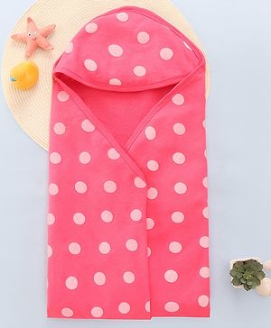 Babyhug Double Ply Terry Hooded Towel with Polka Dot Print L 73.5 x B 73.5 cm - Pink