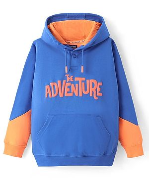 Pine Kids Cotton Knit Full Sleeves Hooded Sweatshirt with Text Design - Blue