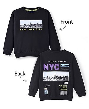 Pine Kids Cotton Knit Full Sleeves Sweatshirt with Text Print - Jet Black
