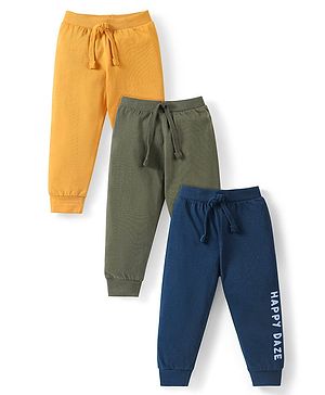 Babyhug Cotton Knit Full Length Lounge Pants with Text Print Pack of 3 - Multicolour