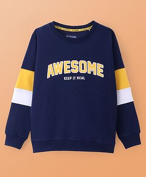 Pine Kids Cotton Knit Full Sleeves Sweatshirt With Text Print - Blue