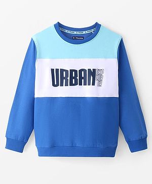 Pine Kids Cotton Knit Full Sleeves Cut & Sew Sweatshirt With Text Design - Turquoise