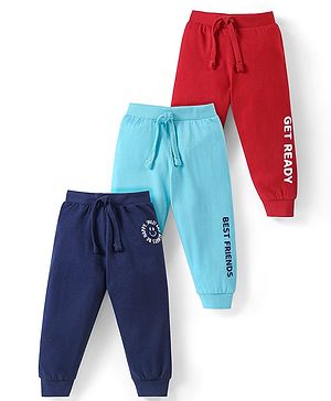 Babyhug Cotton Knit Full Length Lounge  Pants with Text Print Pack of 3 - Multicolour