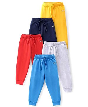 Babyhug Cotton Knit Full Length Solid Colour Lounge Pants Pack of 5 - Multicolour