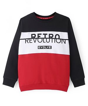 Pine Kids Knit Full Sleeves Sweatshirt Text Print - Red & Black