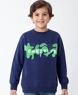 Pine Kids Cotton Knit Full Sleeves Sweatshirt With Text Print - Blue