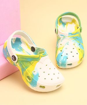 Pine Kids Slip On Printed Clogs with Back Strap - White & Yellow (Print May Vary)