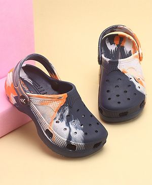 Pine Kids Slip On Marble Print Clogs with Back Strap - Navy & White