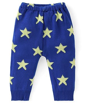Babyhug Full Length Fleece and Woolen Lounge Pant Star Design - Blue