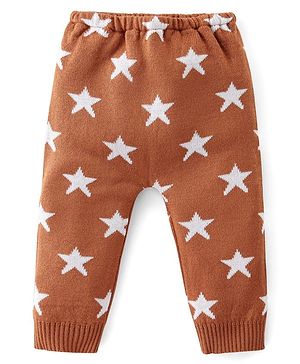 Babyhug Knit Full Length Fleece & Woollen Pant with Star Print - Brown