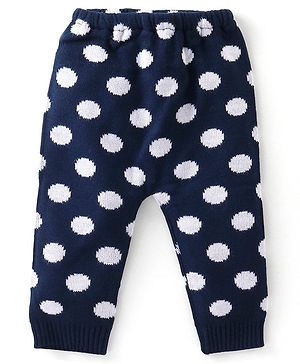 Babyhug Full Length Fleece and Woollen Lounge Pant With Polka Dot Design - Navy Blue