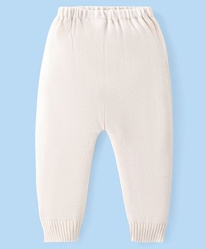 Babyhug Full Length Solid Sweater Knit Fleece & Woollen Pants  - Off White