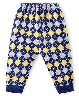 Babyhug Full Length Sweater Knit Fleece & Woollen Pants With Kite Design - Mustard & Grey