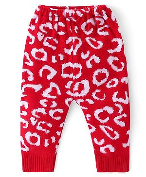 Babyhug Full Length Fleece and Woollen Lounge Pant Abstract Design - Red