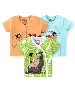 Babyhug Disney   Half Sleeves Jhabla With Jungle Book Graphics Pack of 3 - Blue Green & Orange