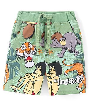 Babyhug Disney Terry Knit Knee Length Shorts with Jungle Book Print - Light Green