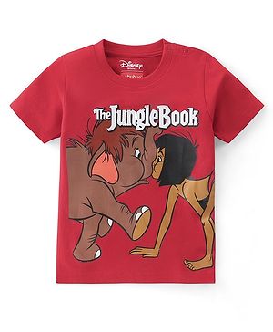 Babyhug Disney Cotton Knit Half Sleeves T-Shirt with Jungle Book Graphics - Red
