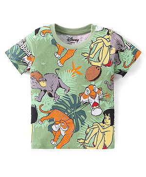 Babyhug Disney Cotton Knit Half Sleeves T-Shirt With Jungle Book Graphics - Green